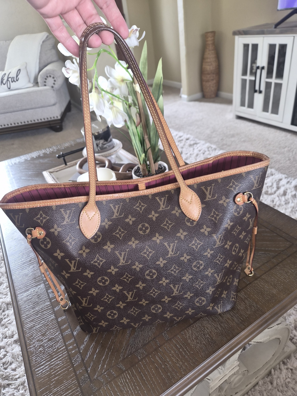 Louis Vuitton Monogram Red-Striped Interior MM Neverfull Tote With Red Insert